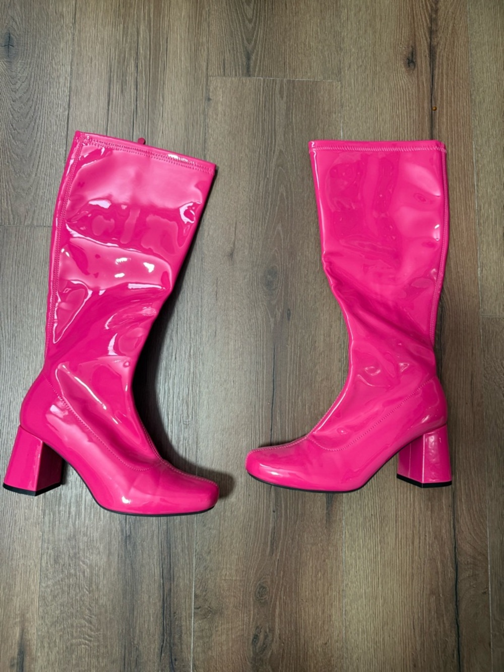 Dream Pairs Patent Bright Pink Knee-High Block Heel Boots